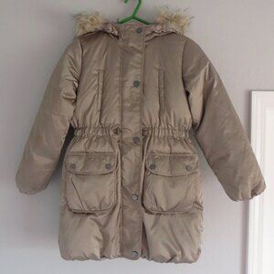 Gap kid girl's hoodie long heavy/buffer down winter coat light brown size L 10T